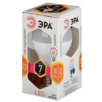 Лампа светодиодная ЭРА E27 7W 2700K матовая LED A60-7W-827-E27