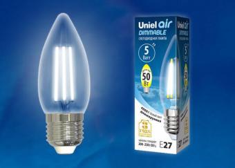 Лампа светодиодная филаментная диммируемая (UL-00003642) E27 5W 4000K прозрачная LED-C35-5W/NW/E27/CL/DIM GLA01TR