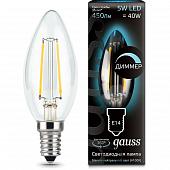 Лампа светодиодная диммируемая филаментная E14 5W 4100К прозрачная 103801205-D