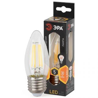 Лампа светодиодная филаментная ЭРА E27 5W 2700K прозрачная F-LED B35-5W-827-E27