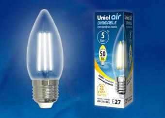 Лампа светодиодная филаментная диммируемая (UL-00003643) E27 5W 3000K прозрачная LED-C35-5W/WW/E27/CL/DIM