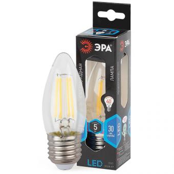 Лампа светодиодная филаментная ЭРА E27 5W 4000K прозрачная F-LED B35-5W-840-E27