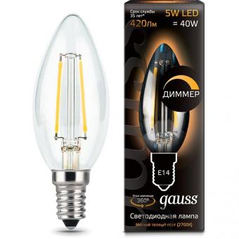 Лампа светодиодная диммируемая филаментная E14 5W 2700К прозрачная 103801105-D