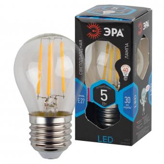 Лампа светодиодная филаментная ЭРА E27 5W 4000K прозрачная F-LED P45-5W-840-E27