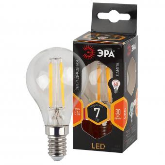 Лампа светодиодная филаментная ЭРА E27 7W 2700K прозрачная F-LED P45-7W-827-E14