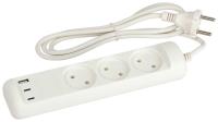 Удлинитель электрический ЭРА U-3-1,5m-USB-W 3 розетки + 3xUSB A+C 1,5м 10А белый Б0069075