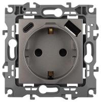 Розетка ЭРА Серия 12 12-4108-16 2P+E 16A-250В со шторками с USB type-A+C 5В-3А титан Б0067762
