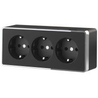 Розетка тройная с/з со шторками Werkel Gallant черный/хром W5073135 4690389163890