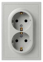 Розетка ЭРА Galaxy 15-2104-03 с заземлением двойная 2X2P+E Schuko 16А-250В IP20 алюминий Б0070681