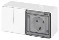 Блок розетка с выключателем ЭРА Эксперт 11-7502-01 двойной IP55 16A-10AX-250В ОУ белый Б0063270