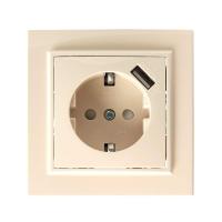 Розетка 2P+PE/USB Stekker Эрна со шторками слоновая кость PST16-9011-02 39237