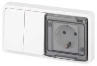 Блок розетка с выключателем ЭРА Эксперт 11-7522-01 двойным IP55 16A-10AX-250В горизонт. СУ белый Б0063274
