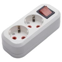 Розетка (колодка) переносная разборная 2-местная с/з Stekker, PST16-211-20, с выключателем, 250В, 16A, IP20, белый 39013