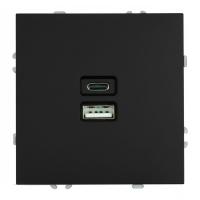Розетка 2-местная USB + Type C (механизм), STEKKER, 250В, 20W, серия Эмили, RST10-5115-05, черный уголь, soft touch 49853