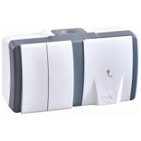 Розетка 2-я Mono Electric Octans IP54 16A 250V бело-серый 154-020001-181 Розетка 2-я Mono Electric Octans IP54 16A 250V бело-серый 154-020001-181