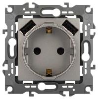 Розетка ЭРА Серия 12 12-4109-16 2P+E 16A-250В шторками с 2xUSB 5В-3А титан Б0065729