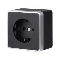 W5071134/ Розетка с заземлением и шторками Gallant (черный с серебром)