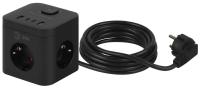 Удлинитель электрический ЭРА CUBE-3es-1,5m-4USB-B куб с заземлением с выключателем 3 розетки+4xUSBA+C 1,5м 16А черный Б0069074