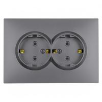 Розетка 2-местная с защитной шторкой, STEKKER, с/з, 250В, 16А, серия Эмили, RST16-5114-10, платиново-серый, soft touch 49960