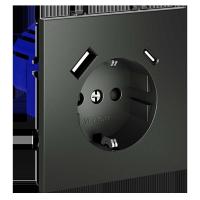 Розетка встраиваемая Voltum S70 с заземлением и защитными шторками, 16А, с USB, A+С, (титан) VLS040506