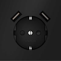 Розетка встраиваемая Voltum S70 с заземлением и защитными шторками, 16А, с USB, A+A, (черный матовый VLS040408