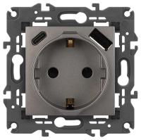 Розетка ЭРА Elegance 14-4108-16 2P+E 16A-250В со шторками с USB type-A+C 5В-3А титан Б0067695