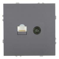 Розетка TV + компьютерная RJ-45 (механизм), STEKKER, серия Эмили, RST00-5106-10, платиново-серый, soft touch 49950