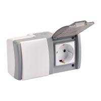 Выключатель - розетка Mono Electric Octans IP54 одноклавишный - 2К+З бело-серый 154-020001-180 Выключатель - розетка Mono Electric Octans IP54 одноклавишный - 2К+З бело-серый 154-020001-180