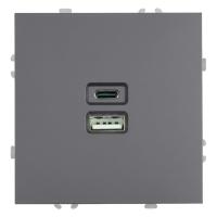 Розетка 2-местная USB + Type C (механизм), STEKKER, 250В, 20W, серия Эмили, RST10-5115-10, платиново-серый, soft touch 49957