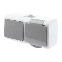 Блок розетка-выключатель двухклавишный ЭРА Intro Atlantic IP54 16/10A 250V с крышкой 5-702-03 Б0050948 Блок розетка-выключатель двухклавишный ЭРА Intro Atlantic IP54 16/10A 250V с крышкой 5-702-03 Б0050948