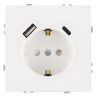 Розетка 1-местная з/ш с/з 16А + USB + Type C (механизм), Stekker, 250В, 20W Эмили, белый фарфор, soft-touch, RST16-5119-01 50217