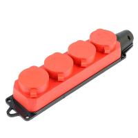 Розетка переносная 4-местная 2P+PE Stekker Одри с крышкой красный RST16-24-44-3 49400