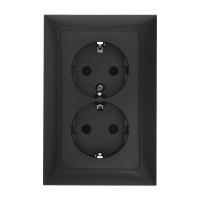 Розетка LK Studio двойная прямая с з/к, со шторками (черный бархат) LK60 863708-1