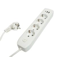 Удлинитель 4-местный c/з 3x1 мм2, 1,8 м, 250В, 10А, 2USB+1Type-C 2,4А Home plus, белый Stekker HM08-43-02 49971