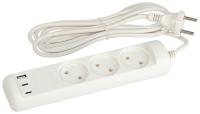 Удлинитель электрический ЭРА U-3-3m-USB-W 3 розетки + 3xUSB A+C 3м 10А белый Б0069076