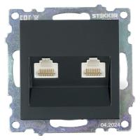 Розетка компьютерная 2-местная RJ-45 (механизм) ,Stekker ,GLS00-7109-05 Катрин, черный 50007