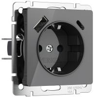 Розетка с заземлением, шторками и USB тип A+C Werkel графит акрил W1171744 4690389197536 Розетка с заземлением, шторками и USB тип A+C Werkel графит акрил W1171744 4690389197536