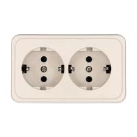 Розетка LK Studio двойная открытой установки с заземляющими контактами и защитными шторками (бежевый) 813501