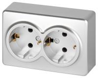 Розетка ЭРА Эксперт 11-2205-03 двойная с заземлением 2х2P+E Schuko IP20 16A-250В ОУ алюминий Б0063046