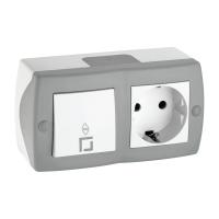 Выключатель - розетка Mono Electric Octans IP20 одноклавишный проходной - 2К+З бело-серый 104-020001-186 Выключатель - розетка Mono Electric Octans IP20 одноклавишный проходной - 2К+З бело-серый 104-020001-186