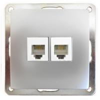Розетка LK Studio телефонная двойная 2хRJ-11 с накладкой (серебристый металлик) LK60 865603-1