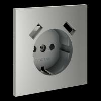 Накладка для розетки с заземлением и защитными шторками с USB A+A S70 (сталь) Voltum VLS000905