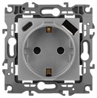 Розетка ЭРА Серия 12 12-4108-03 2P+E 16A-250В со шторками с USB type-A+C 5В-3А алюминий Б0067716