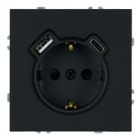 Розетка 1-местная з/ш с/з 16А + USB + Type C (механизм), Stekker, 250В, 20W Эмили, черный уголь, soft-touch, RST16-5119-05 50218