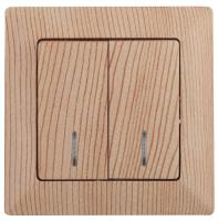 Выключатель двухклавишный ЭРА Intro Solo 10A 250V с подсветкой дерево 4-105-11 Б0043297