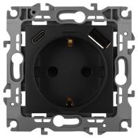 Розетка ЭРА Серия 12 12-4108-05 2P+E 16A-250В со шторками с USB type-A+C 5В-3А антрацит Б0067707
