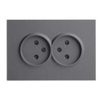 Розетка 2-местная с защитной шторкой, STEKKER, б/з, 250В, 16А, серия Эмили, RST16-5116-10 , платиново-серый, soft touch 49955