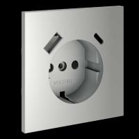 Накладка для розетки с заземлением и защитными шторками с USB A+C S70 (сталь) Voltum VLS001005