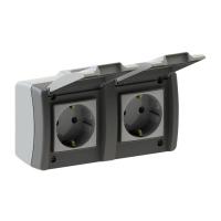 Розетка 2К+З двойная Mono Electric Octans IP54 16A 250V с крышкой винтовое подключение бело-серый 154-020007-120 Розетка 2К+З двойная Mono Electric Octans IP54 16A 250V с крышкой винтовое подключение бело-серый 154-020007-120