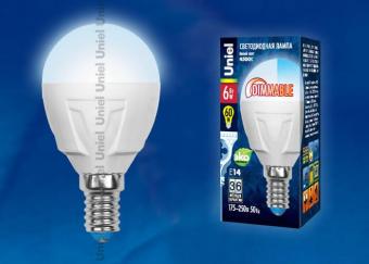 Лампа светодиодная (UL-00000692) E14 6W 4500K матовая LED-G45-6W/NW/E14/FR/DIM PLP01WH